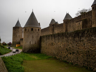 Fototapeta na wymiar imagen del castillo de Carcassonne con el cielo nublado