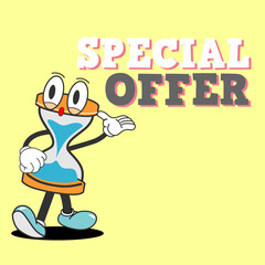 Fototapeta premium hourglass illustration with special offer text with traditional cartoon icon. suitable for advertising badges