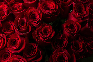 Fototapeta premium Bouquet Of Beautiful red Roses. Trend color classic red. . Valentine's Day. Selective Focus. Roses wallpaper. Background