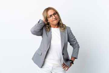 Fototapeta premium Middle aged business woman over isolated white background having doubts