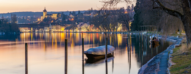 Medieval city of Schaffhausen, Munot fortress and Rhine river