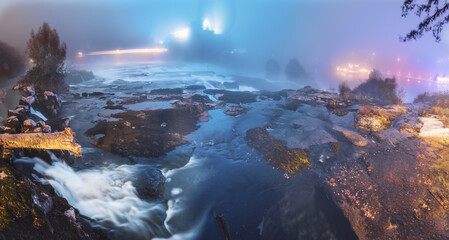 Fototapeta premium Rhinefalls, the biggest waterfalls in Europe during the night