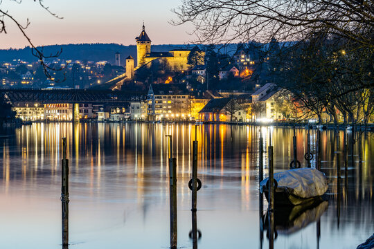 Medieval city of Schaffhausen, Munot fortress and Rhine river