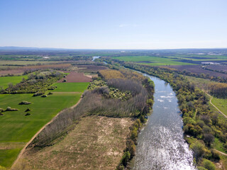 Fototapeta na wymiar Aerial view of Chepelarska River, pouring into the Maritsa River, Bulgaria