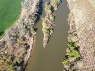Aerial view of Chepelarska River, pouring into the Maritsa River, Bulgaria