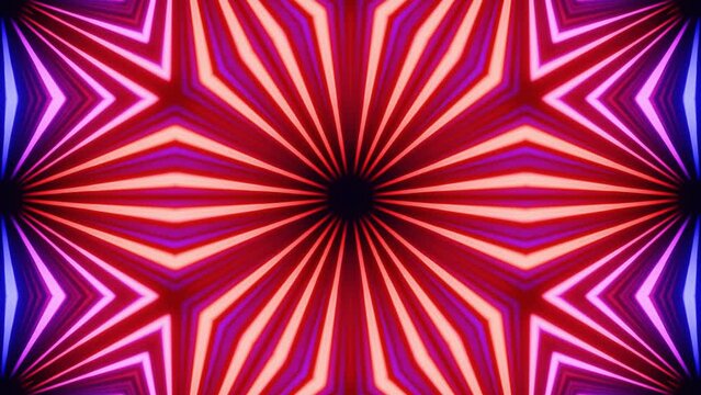 tunnel star symmetry. Line red pattern. Vj loop motion design kaleidoscope background. Abstract bg motion graphics 3d symmetrical glowing kaleidoscopic construction. Night club vj. Sci-fi background.