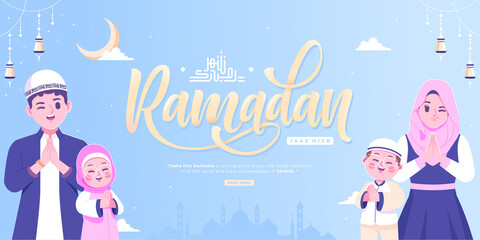 happy ramadan mubarak banner template design arabic calligraphy means ramadan