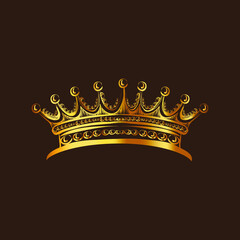 gold crown with diamonds, hand-drawn crown vector icon design template