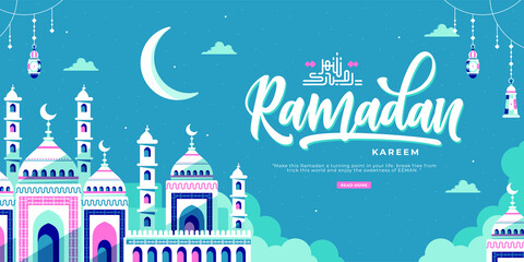 beautiful happy ramadan kareem banner design arabic callygraphy means ramadan