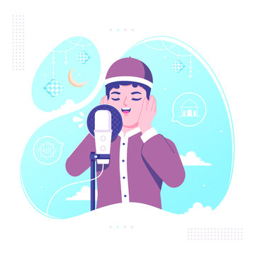 adzan or prayer call with mosque microphone illustration