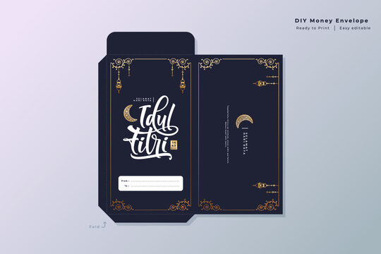 Elegant Golden Eid Mubarak Money Envelope Template Design Words Idul Fitri Means Indonesian Eid Mubarak