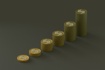 The Dollar Coins with Green Background, 3d Rendering