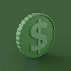Obraz premium Green Coin on Green Background. 3d Rendering