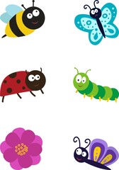 Bee,butterfly,ladybug, caterpillar set of insect.