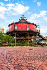 Seven Foot Knoll Lighthouse is the oldest screw-pile lighthouse in Inner Harbor Baltimore,...