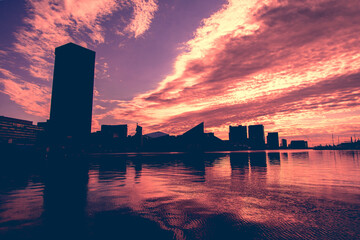 Inner harbor Baltimore, Maryland at sunrise