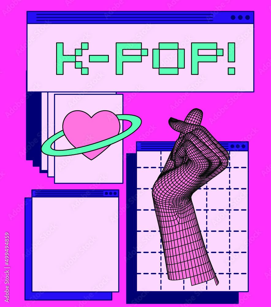 Poster 3d vector illustration of a low-poly hand showing korean finger heart or saranghae gesture with cris