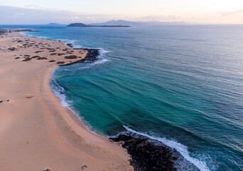 Great Beaches of Corralejo in Fuerteventura at sunrise