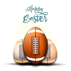Happy Easter. Football ball and easter eggs decorated in the form of a football balls. Pattern for greeting card, banner, poster. Vector illustration on isolated background