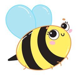 Cute little cartoon bee on a white background. Children s print with an insect. Vector illustration.