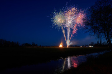 Fireworks at the Easter fire in Golzwarden, Germany