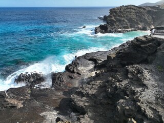 Aerial View of the Halona Blow Hole in Oahu, Hawaii