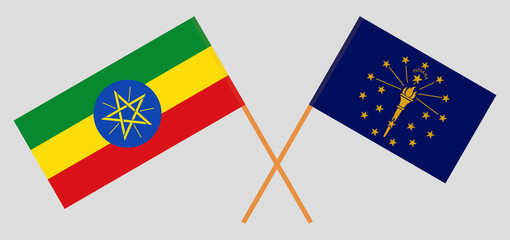 Crossed flags of Ethiopia and the State of Indiana. Official colors. Correct proportion