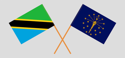 Crossed flags of Tanzania and the State of Indiana. Official colors. Correct proportion