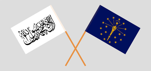 Crossed flags of Taliban and the State of Indiana. Official colors. Correct proportion