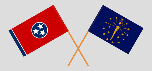 Crossed flags of The State of Tennessee and the State of Indiana. Official colors. Correct proportion