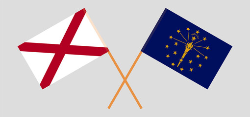 Crossed flags of The State of Alabama and the State of Indiana. Official colors. Correct proportion