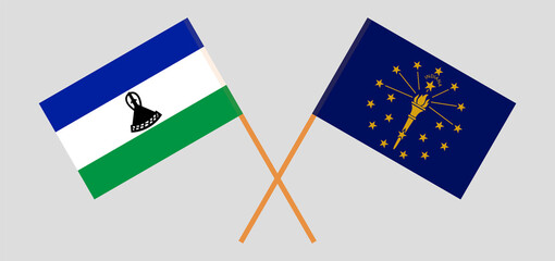 Crossed flags of Lesotho and the State of Indiana. Official colors. Correct proportion