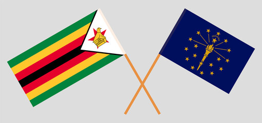 Crossed flags of Zimbabwe and the State of Indiana. Official colors. Correct proportion