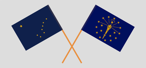 Crossed flags of the State of Alaska and the State of Indiana. Official colors. Correct proportion