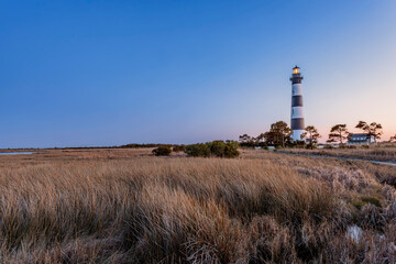 Fototapeta na wymiar Bodie Island Lighthouse at dusk at the Outer Banks of North Carolina