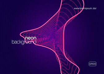 Neon dance flyer. Electro trance music. Techno dj party. Electronic sound event. Club fest poster.