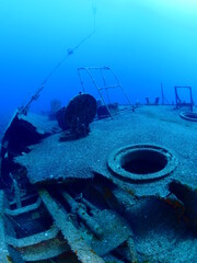 wreck underwater shipwreck on seabed sea floor standing metal on ocean floor scuba divers to see