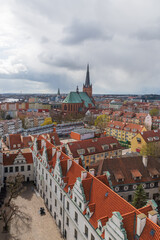 Obraz premium Postcard high angle view at Szczecin downtown with rooftops and Cathedral in Poland.