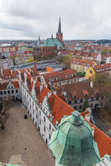 Postcard high angle view at Szczecin downtown with rooftops and Cathedral in Poland. © Jakub Rutkiewicz