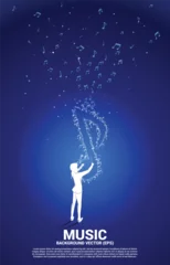 Keuken foto achterwand vector conductor and music melody note dancing flow . Concept background for song and concert theme. © Panithan