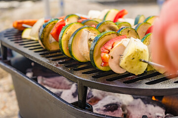 Grilled vegetables on barbecue grill