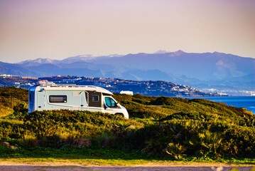 Caravan on beach by Punta Mala, Alcaidesa Spain