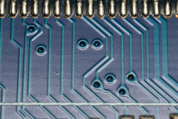 Background of computer board, microelectronics, chips. Macro photo.