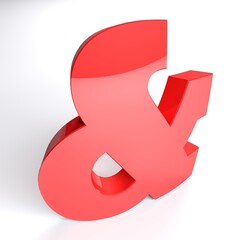 Ampersand red sign isolated on white background - 3D rendering illustration