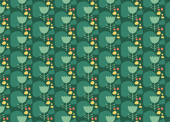 Green floral seamless pattern with abstract simple shapes. Modern floral design vector illustration.