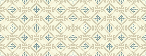 Background pattern with vintage elements on beige background. Seamless background for wallpaper, textures. Vector image.