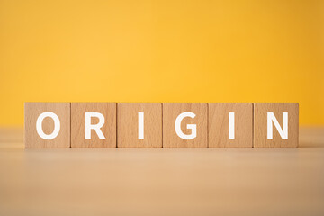 「ORIGIN」と書かれた積み木