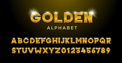 Golden Alphabet. Gold font 3d effect typography elements based on casinos, games, award and winning related subjects. Mettalic luxury and premium three dimensional typeface