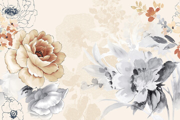 Watercolor Paisley rose peony flower butterfly stripe © Zhang