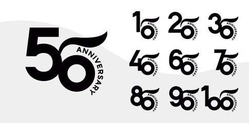 Set of Anniversary logotype flat black color with white background for celebration